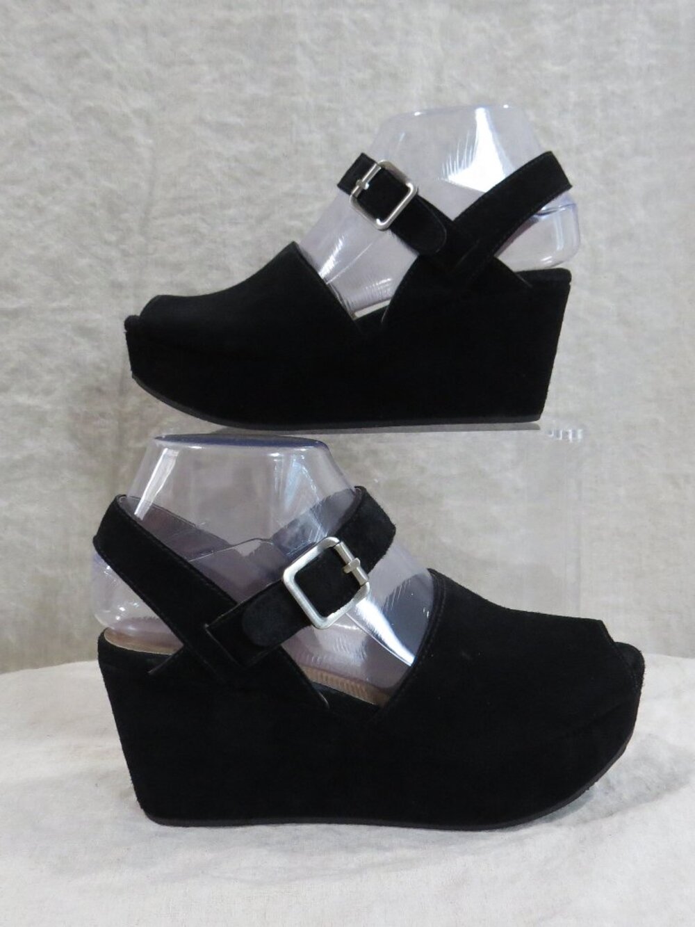 Chocolat Blu Wagga Suede Leather Platform Wedge SIZE 7 Black
